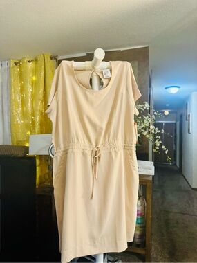 She's Cool Beige Drawstring Midi Dress